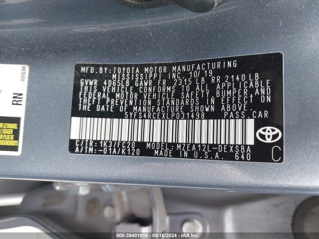 Toyota COROLLA SE 2020 5YFS4RCEXLP031498 Image 9