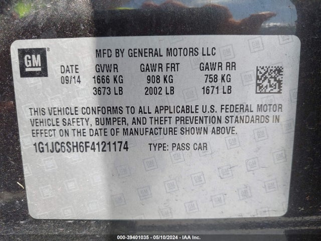 Chevrolet Sonic Lt Auto 2015 1G1JC6SH6F4121174 Image 9