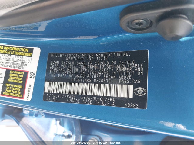 Toyota CAMRY SE 2020 4T1G11AK8LU320533 Image 9