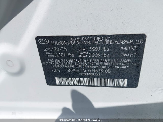 Hyundai ELANTRA SE 2015 5NPDH4AEXFH636108 Image 9