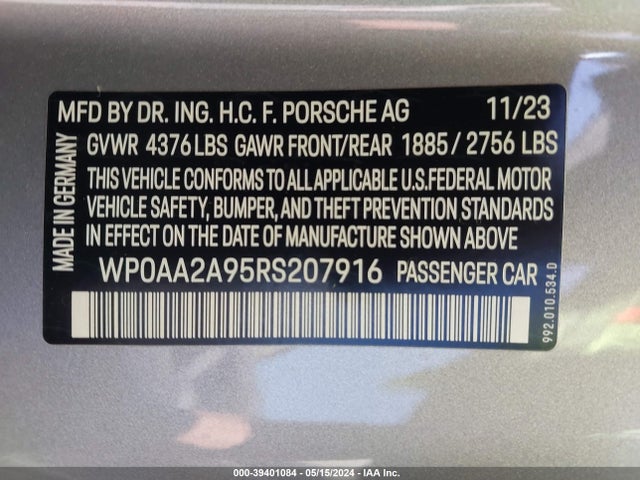 2024 PORSCHE 911 WP0AA2A95RS207916 Photo 8