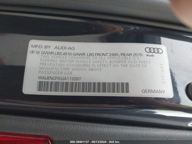WAUENCF50JA113287 Audi A5 2.0t Premium