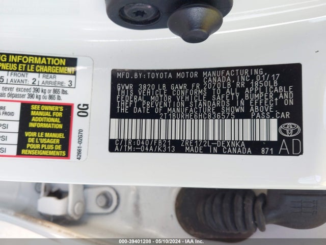 Toyota COROLLA LE 2017 2T1BURHE6HC836575 Image 9