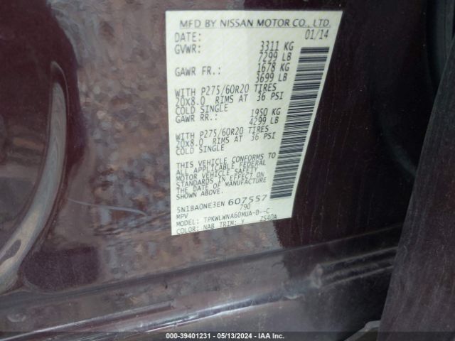 5N1BA0NE3EN607557 Nissan Armada Platinum