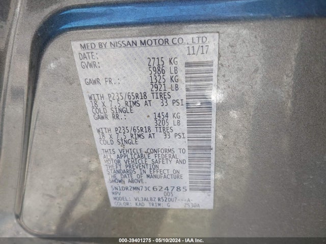 Nissan Pathfinder S 2018 5N1DR2MN7JC624785 Image 9