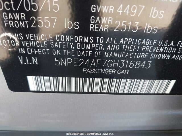 Hyundai SONATA SE 2016 5NPE24AF7GH316843 Image 9