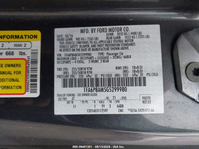 Ford Mustang V6 2016 1FA6P8AM5G5299980 Image 9