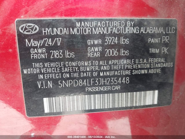 Hyundai ELANTRA SEL 2018 5NPD84LF3JH235448 Image 9