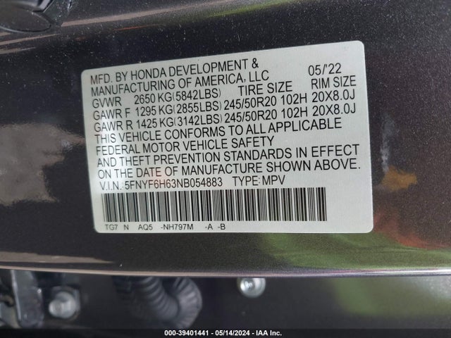 Honda Pilot Awd Touring 7 Passenger 2022 5FNYF6H63NB054883 Image 9