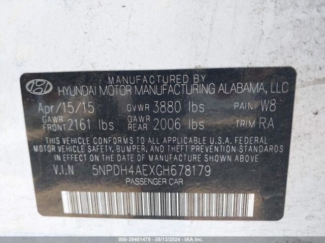 5NPDH4AEXGH678179 Hyundai ELANTRA SE