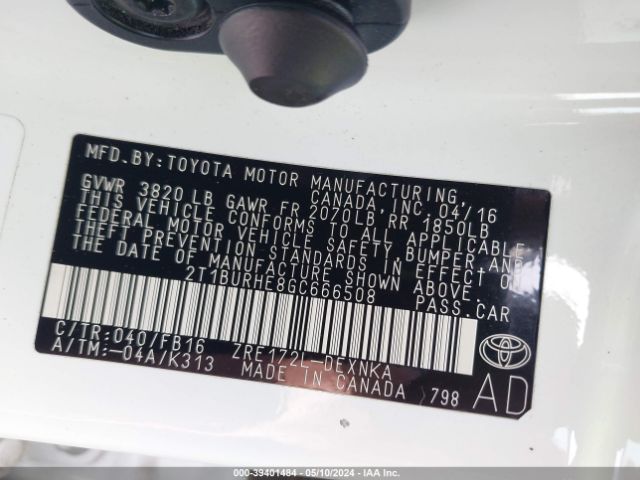 2T1BURHE8GC666508 Toyota Corolla Le Plus