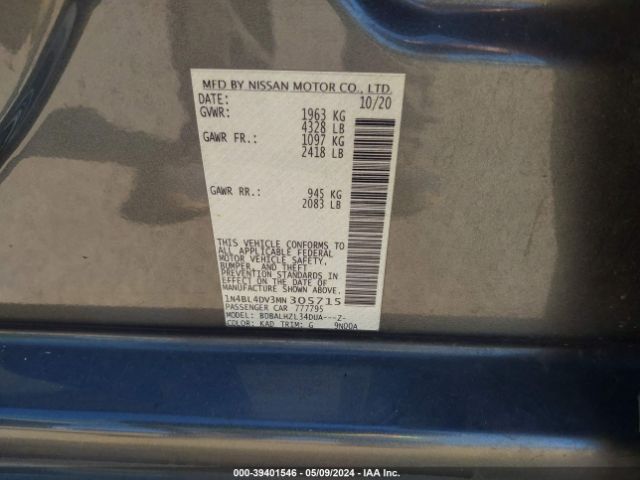1N4BL4DV3MN305715 Nissan Altima Sv Fwd