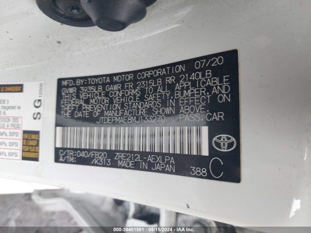 Toyota COROLLA LE 2021 JTDEPMAE8MJ133270 Image 9