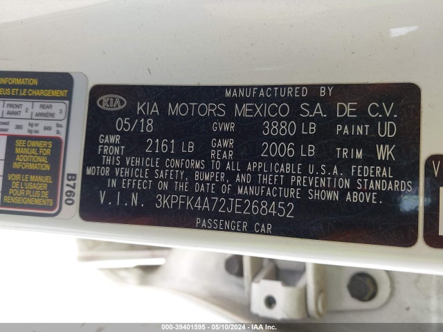 KIA FORTE LX 2018 3KPFK4A72JE268452 Image 9