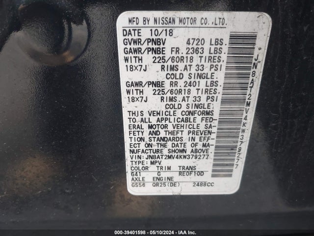 Nissan ROGUE SV 2019 JN8AT2MV4KW379277 Image 9