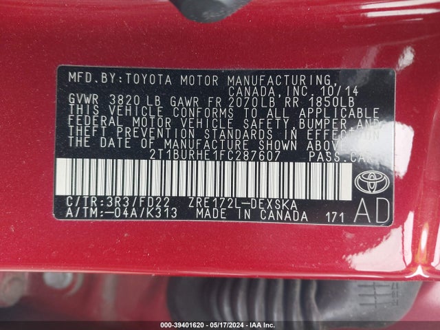 Toyota Corolla S Plus 2015 2T1BURHE1FC287607 Image 9