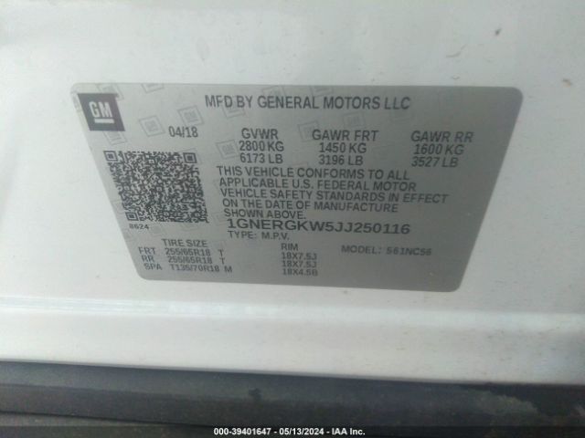 1GNERGKW5JJ250116 Chevrolet Traverse 1lt