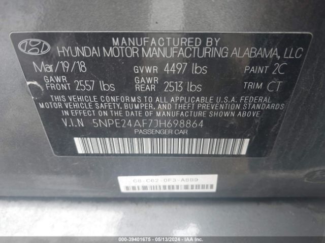 5NPE24AF7JH698864 Hyundai SONATA SE