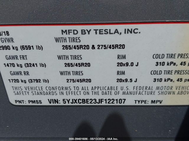 5YJXCBE23JF122107 Tesla Model X 100d/75d/p100d