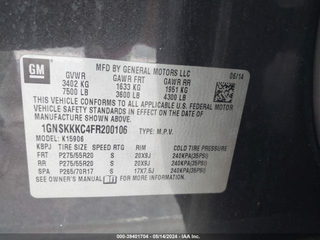 1GNSKKKC4FR200106 Chevrolet Suburban 1500 Ltz