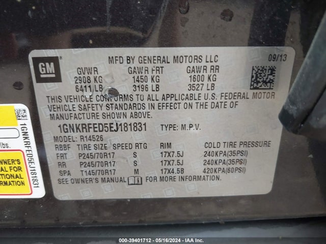 Chevrolet Traverse Ls 2014 1GNKRFED5EJ181831 Image 9