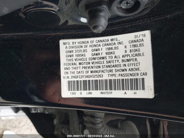 Honda Civic Lx 2016 2HGFC2F54GH525263 Image 9