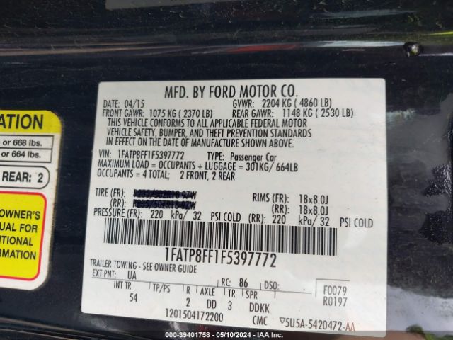 1FATP8FF1F5397772 Ford Mustang Gt Premium