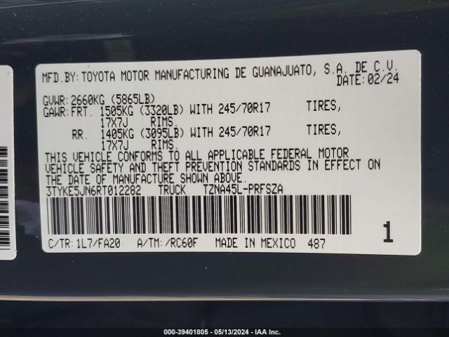 3TYKE5JN6RT012282 Toyota Tacoma Sr
