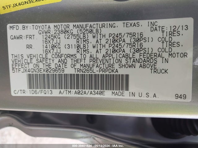 Toyota Tacoma Prerunner 2014 5TFJX4GN3EX029659 Image 9