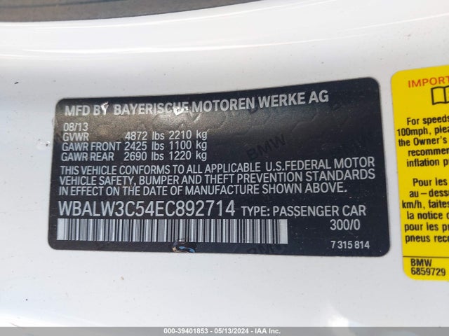BMW 640i 2014 WBALW3C54EC892714 Image 9