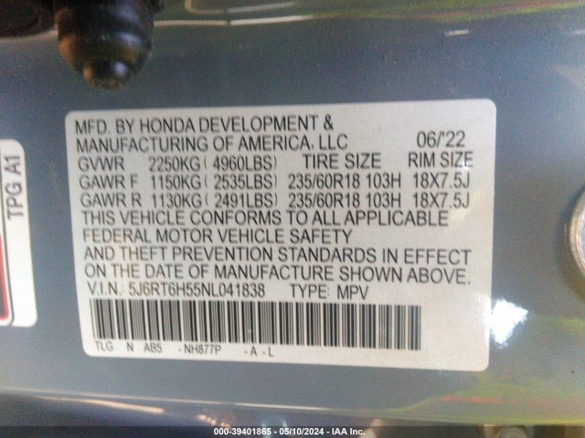 Honda Cr-v Hybrid Ex 2022 5J6RT6H55NL041838 Image 9