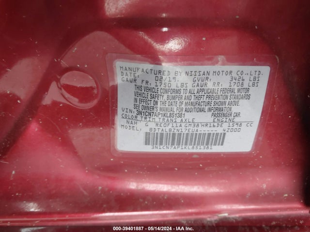 Nissan Versa 1.6 Sv 2019 3N1CN7AP1KL851381 Image 9
