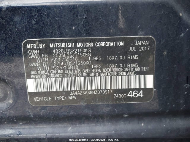 JA4AZ3A38HZ070917 Mitsubishi Outlander Se