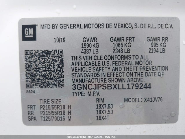 Chevrolet Trax Awd Lt 2020 3GNCJPSBXLL179244 Image 9