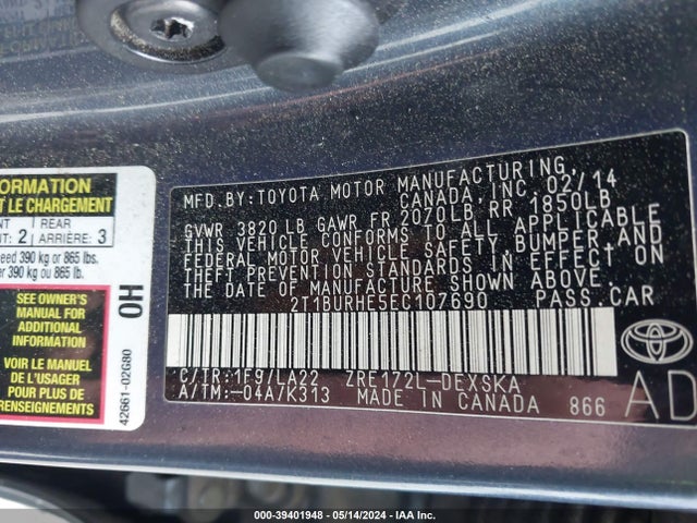 Toyota Corolla S Premium 2014 2T1BURHE5EC107690 Image 9