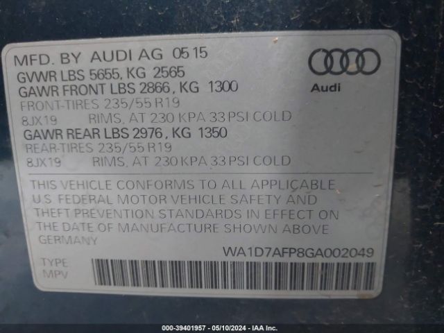 WA1D7AFP8GA002049 Audi Q5 3.0t Premium Plus