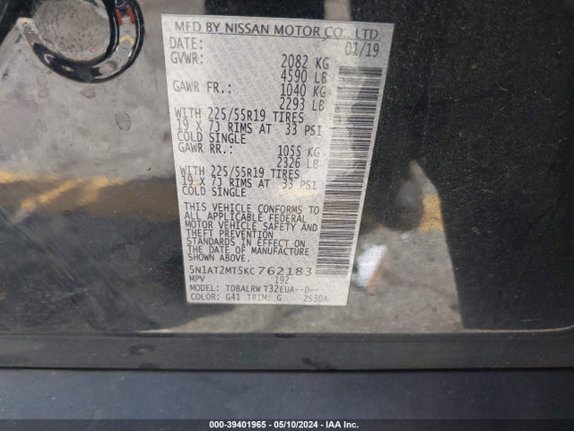 Nissan Rogue Sl 2019 5N1AT2MT5KC762183 Image 9