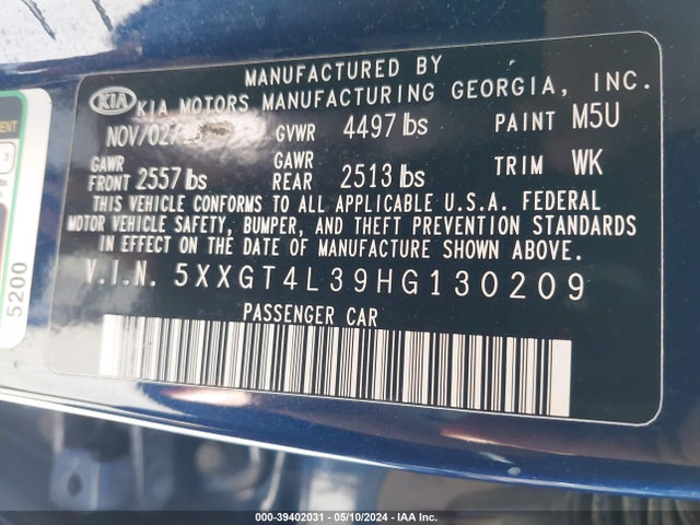 KIA Optima Lx 2017 5XXGT4L39HG130209 Image 9
