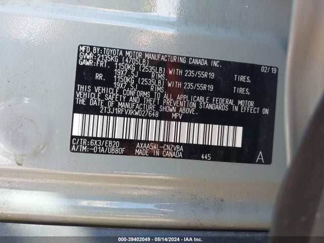 Toyota Rav4 Adventure 2019 2T3J1RFVXKW027648 Image 9