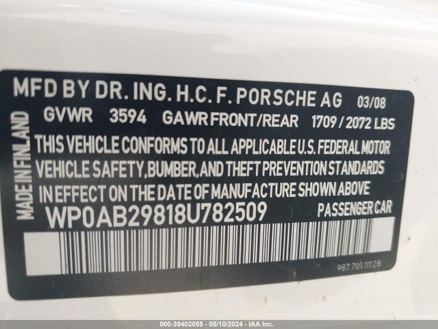 2008 PORSCHE CAYMAN S WP0AB29818U782509 Photo 8