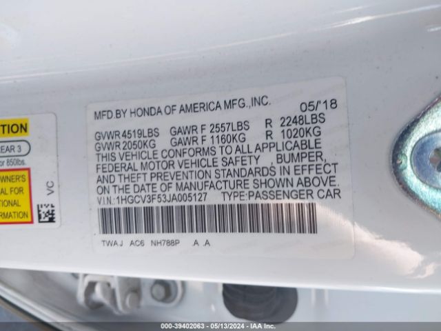1HGCV3F53JA005127 Honda Accord Hybrid Ex-l
