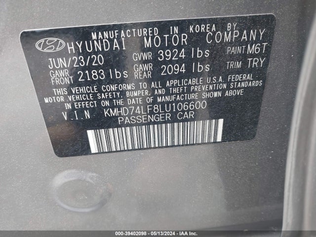 Hyundai ELANTRA SE 2020 KMHD74LF8LU106600 Image 9