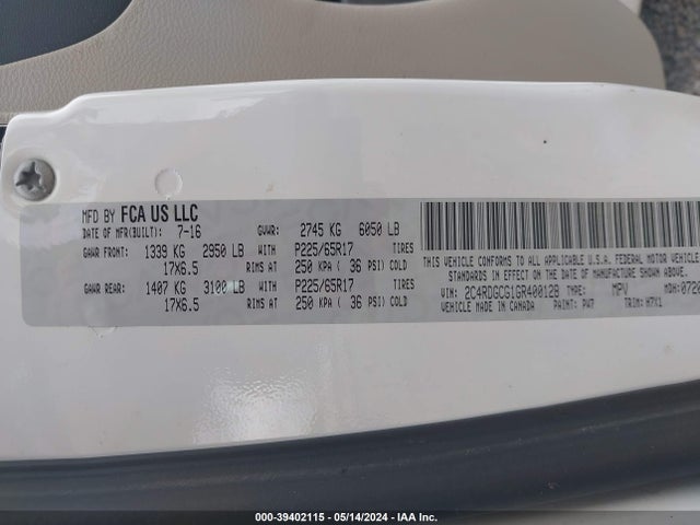 Dodge Grand Caravan Sxt 2016 2C4RDGCG1GR400128 Image 9