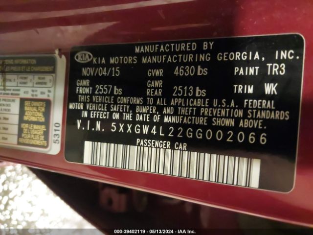 5XXGW4L22GG002066 KIA Optima Sx Turbo