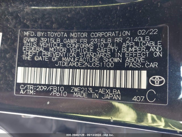 Toyota Corolla Hybrid Le 2022 JTDEAMDE2NJ051100 Image 9