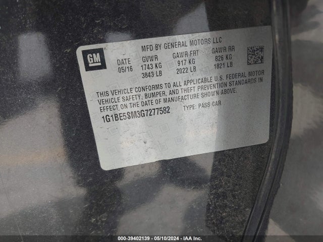 Chevrolet Cruze Lt Auto 2016 1G1BE5SM3G7277582 Image 9