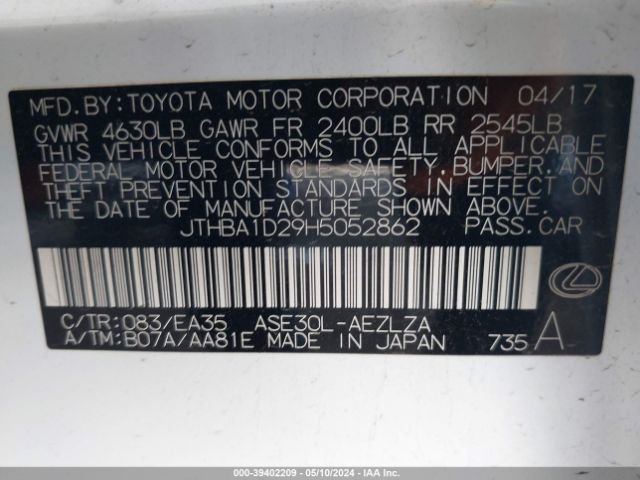JTHBA1D29H5052862 Lexus IS 200T