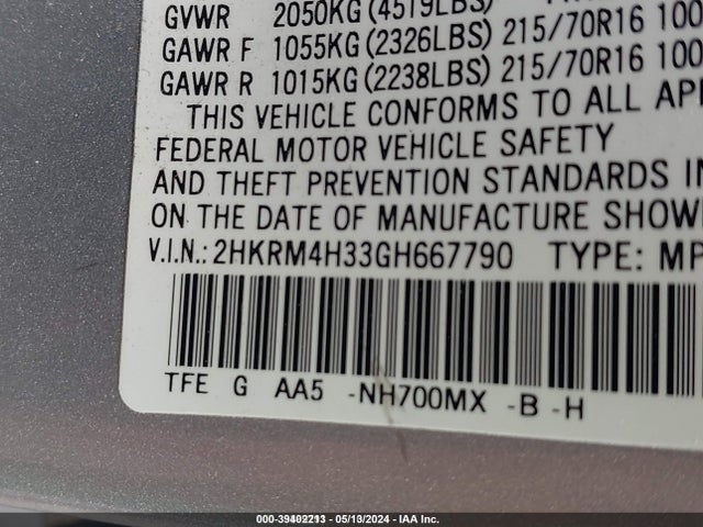 Honda CR-V LX 2016 2HKRM4H33GH667790 Image 9