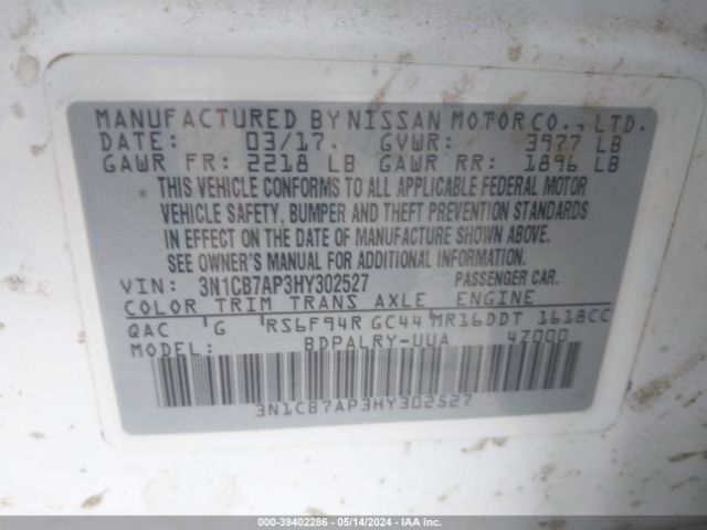 3N1CB7AP3HY302527 Nissan Sentra Sr Turbo
