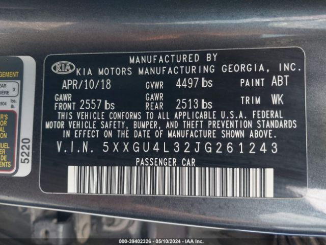 5XXGU4L32JG261243 KIA OPTIMA EX